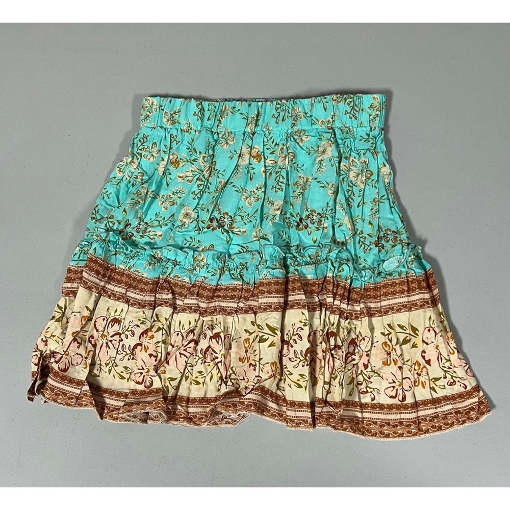 Teal Turquoise Floral Paisley Mini Skirt Size S 🌷 #floral #paisley #mini #skirt